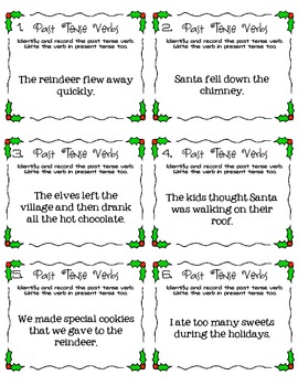 ELA ELF Holiday Grammar: Past & Present Tense Verbs! Task Cards, Games ...