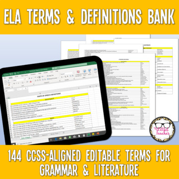 Preview of ELA Editable Grammar & Literature Terms Bank CCSS Aligned
