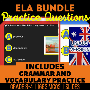 Preview of ELA Editable Presentation Bundle Nouns, Verbs, Adjectives, Tenses UK/AUS English