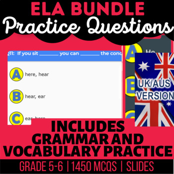 Preview of ELA Editable Presentations: Nouns Verbs Adjectives Context Clues UK/AUS English
