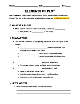 Preview of ELA Elements of Plot Roller Coaster - Fiction - Student Fill-In Notes w/ PPT