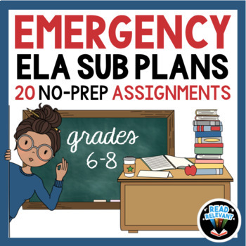 Preview of Sub Plans Middle School ELA Emergency Substitute Lesson Plans 6th grade 7th 8th