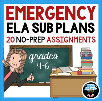 Preview of ELA Emergency Sub Plans Binder 4th 5th grade 6th Substitute Lesson Plans