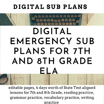 Preview of ELA Emergency Sub Plans for 7th  and 8th Grade | Digital or Print
