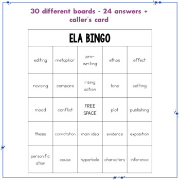 bingo for ela classroom