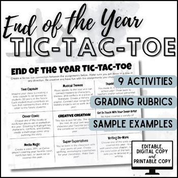 Preview of ELA End of the Year Tic-Tac-Toe | Engaging & Fun | Digital & Print