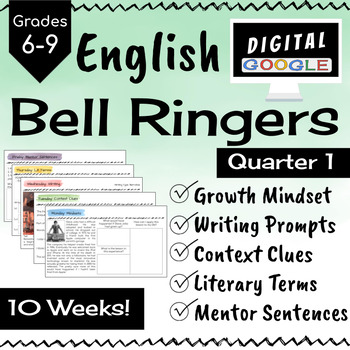Preview of ELA English Bell Ringer Warm Ups Do Nows - Digital - Quarter 1 - 10 weeks