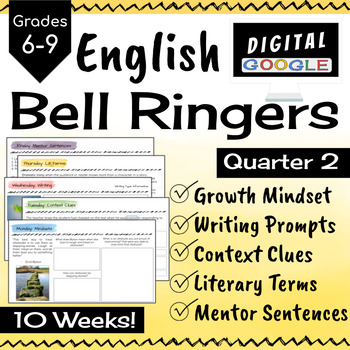 Preview of ELA English Bell Ringer Warm Ups Do Nows - Digital - Quarter 2 - 10 weeks