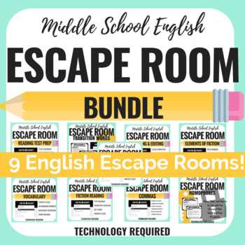 Preview of ELA Escape Room Bundle - Middle School - Reading & Writing