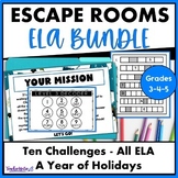 ELA Escape Room Bundle Year of Holidays Grades 3rd 4th 5th