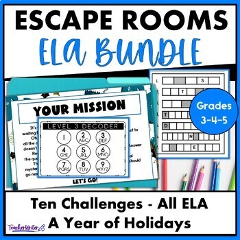Preview of ELA Escape Room Bundle Year of Holidays Grades 3rd 4th 5th