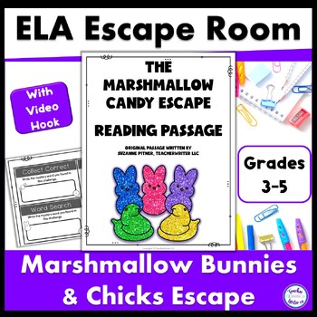 Preview of ELA Easter Escape Room Marshmallow Bunnies & Chicks Close Reading