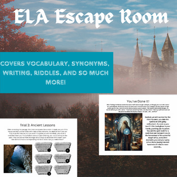 Preview of ELA Escape Room | Test Prep | End of Year Review | Fantasy Escape Room