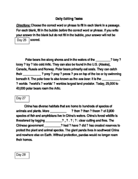 Preview of FSA ELA Test Daily Grammar Editing Tasks Practice Days 26-30