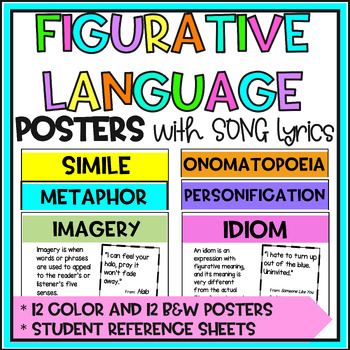Preview of ELA Figurative Language Colorful Posters Simile Metaphor Hyperbole