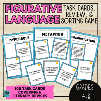 Preview of Figurative Language Literary Devices Task Cards Scoot Game Middle School ELA