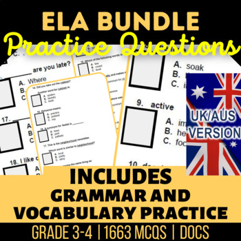 Preview of ELA Fillable Bundle Nouns Verbs Adjectives Tenses Context Clues UK/AUS English