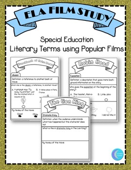 Preview of ELA Film Study Literary Terms Devices Special Education Autism 12 Movies