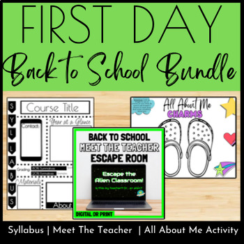 Preview of ELA First Day Middle School BUNDLE | Meet the Teacher | About Me | Syllabus 