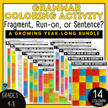 Preview of Fragment Run on Grammar Activity Coloring Pages Worksheets Bundle 6th 7th ELA