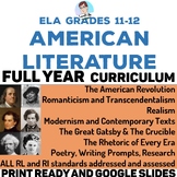 ELA Full Year American Literature Curriculum Grades 11-12 Bundle
