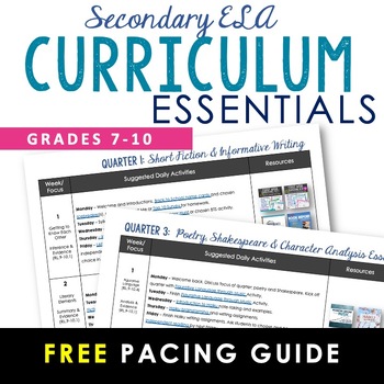 Preview of ELA Full Year Curriculum Essentials Grades 7 - 10 Pacing Guide - FREE