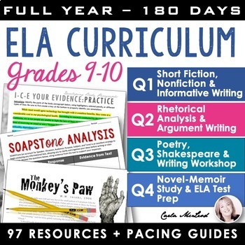 Preview of ELA Full Year Curriculum for 9th & 10th Grade English - Yearlong ELA Curriculum