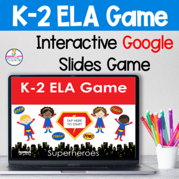 Preview of K-2 ELA Google Slides Game Literacy Activity Superhero Themed