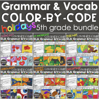 Preview of Grammar and Vocabulary Color By Code ELA Activities Worksheets Bundle