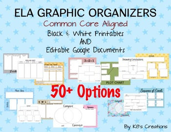 Preview of ELA Graphic Organizers: Printables and Assignable Google Docs