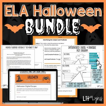 Preview of ELA Halloween Bundle -Reading Comprehension, Escape Rooms, Grammar