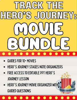 Preview of ELA 5-12 Hero's Journey Movie Bundle, Notes & Movie Guide Organizers