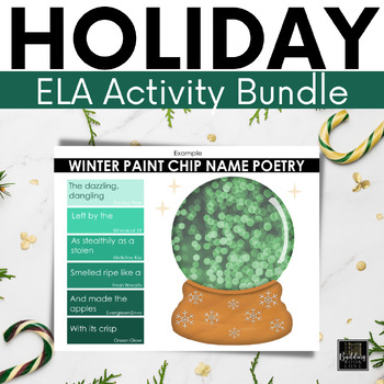 Preview of ELA Holiday Activities: Fun Christmas Writing Prompts, Winter Poetry Craft Board