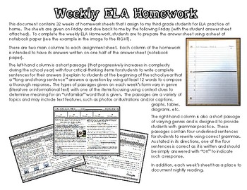 Preview of ELA Homework - 3rd Grade (32 weeks)