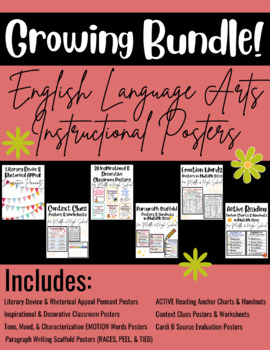 Preview of ELA Instructional Posters GROWING BUNDLE - Lit Devices, ACTIVE Reading, & MORE!