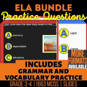 Preview of ELA Google Slides | Nouns Verbs Adjectives Defining Words Tenses | 3rd-4th Grade