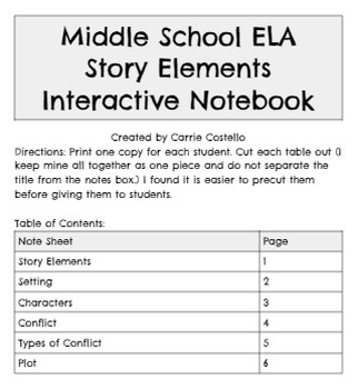 Preview of ELA Interactive Notebook: Story Elements