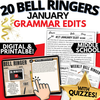 Preview of ELA January Morning Work Language Arts Bell Ringers Do Now Grammar Activities
