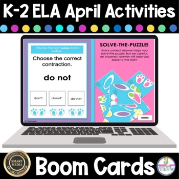 Preview of ELA K-2 Boom Cards Literacy Activity April Themed