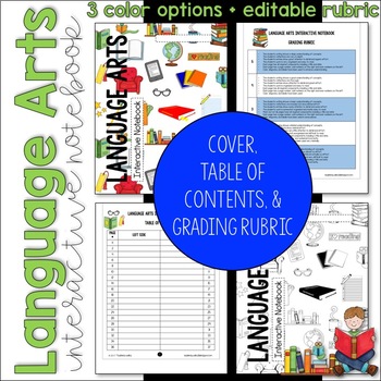 Preview of ELA Language Arts Interactive Notebook Cover, Grading Rubric, Table of Contents