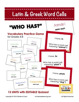 Preview of ELA Latin & Greek Root Words "Who Has" Vocabulary Game Set for Grades 4-8