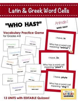 Preview of ELA Latin & Greek Root Words "Who Has" Vocabulary Game Sets for Grades 4-8