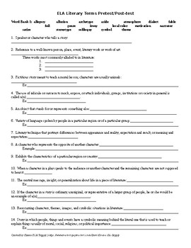 Preview of ELA Literary Devices Pretest/Posttest