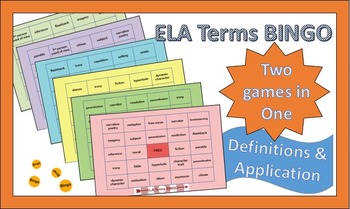 Preview of ELA Terms BINGO Games