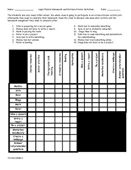 ELA Logic Puzzles Back to School and Extracurricular Activities by A Jugar
