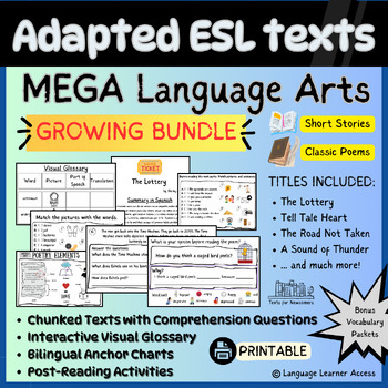 Preview of ELA MEGA BUNDLE: Short Story & Poetry-Scaffolded Texts+Activities for Newcomers