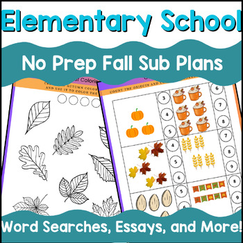 Preview of ELA/Math Fall Emergency Sub Plans Binder Kinder 1st grade 2nd Substitute Lesson