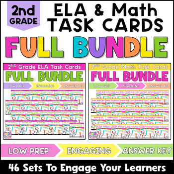 Preview of ELA & Math Task Cards 2nd Grade, Scoot, Centers, Fast Finisher, Morning Tubs