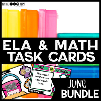 Preview of ELA Math Task Cards Centers Fast Finisher Morning Work BUNDLE JUNE