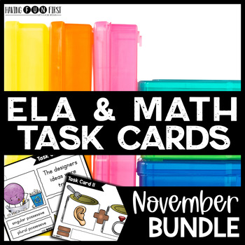 Preview of ELA Math Task Cards Centers Fast Finisher Morning Work BUNDLE November
